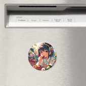 Schattige anime meisje eten aardbeien | Zomerdag Magneet (Insitu (Vaatwasser))