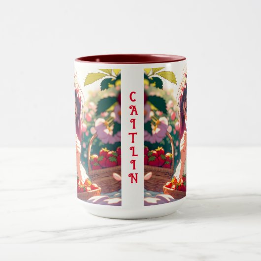 Schattige anime meisje eten aardbeien | Zomerdag Mok (Midden)