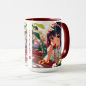 Schattige anime meisje eten aardbeien | Zomerdag Mok (Voorkant rechts)