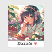 Schattige anime meisje eten aardbeien | Zomerdag Sticker (Vel)