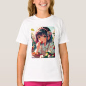 Schattige anime meisje eten aardbeien | Zomerdag T-shirt (Voorkant)
