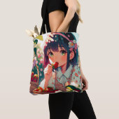 Schattige anime meisje eten aardbeien | Zomerdag Tote Bag (Dichtbij)