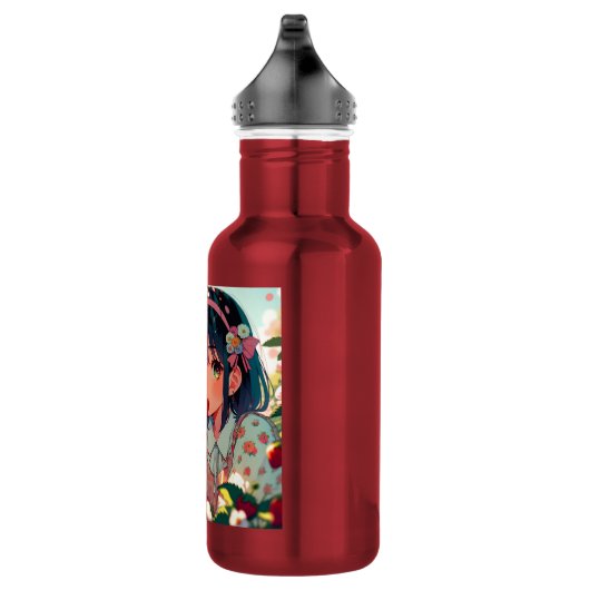 Schattige anime meisje eten aardbeien | Zomerdag Waterfles (Rechts)