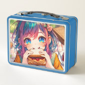 Schattige anime meisje eten een pindakaas en gelei (Achterkant)