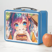 Schattige anime meisje eten een pindakaas en gelei (In situ)