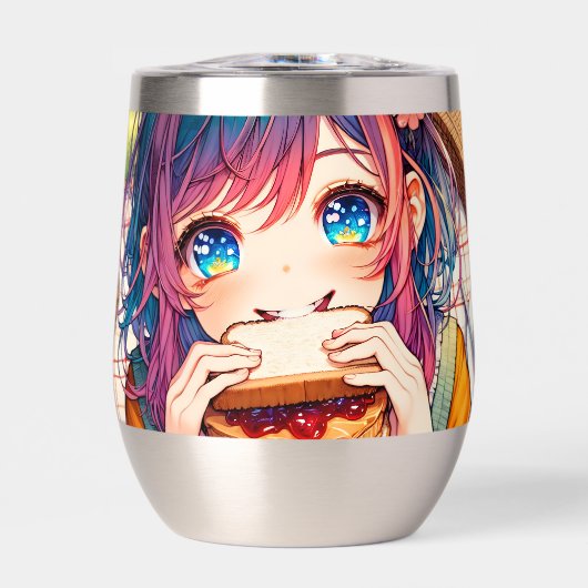 Schattige anime meisje eten een pindakaas en gelei (Voorkant)