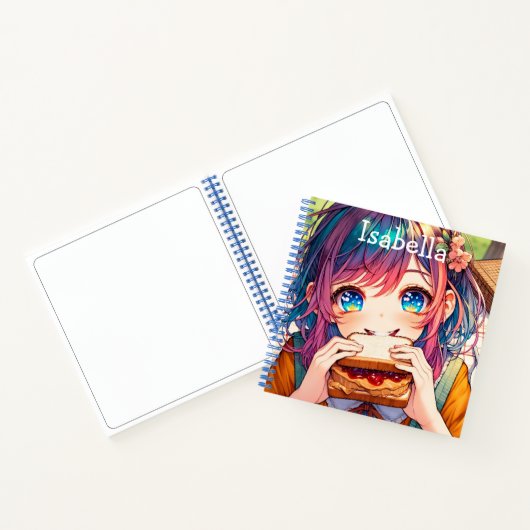 Schattige anime meisje eten een pindakaas en gelei notitieboek (Binnen)