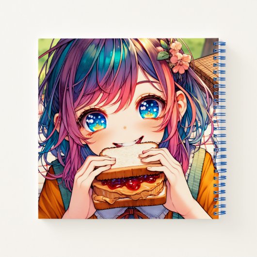 Schattige anime meisje eten een pindakaas en gelei notitieboek (Achterkant)