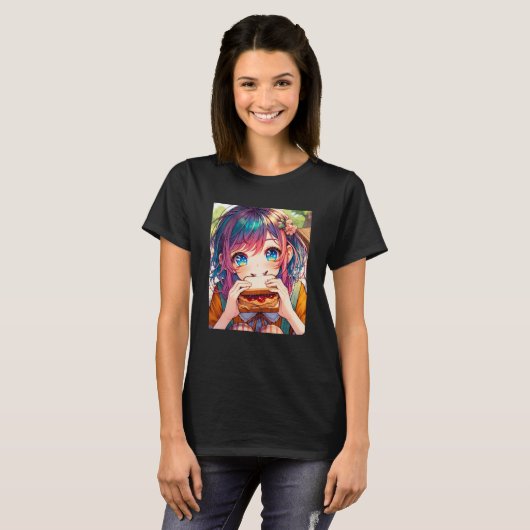 Schattige anime meisje eten een pindakaas en gelei t-shirt (Voorkant volledig)