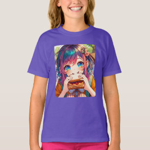 Schattige anime meisje eten een pindakaas en gelei t-shirt