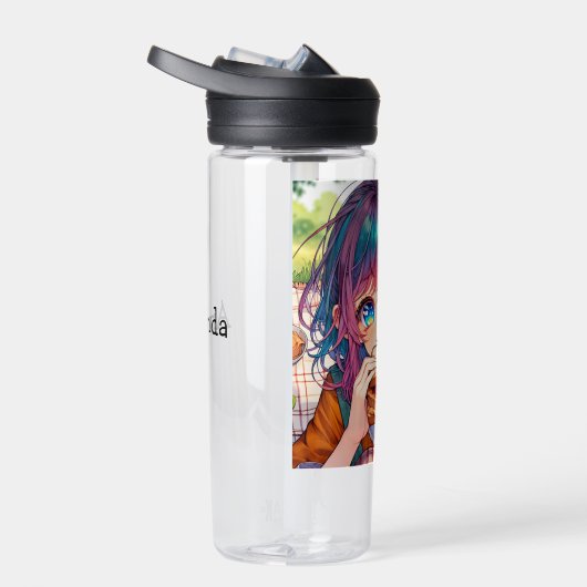 Schattige anime meisje eten een pindakaas en gelei waterfles (Rechts)