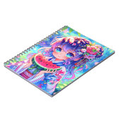 Schattige anime meisje eten watermeloen op een zom notitieboek (Linkerzijde)