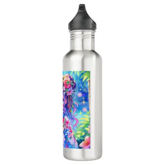 Schattige anime meisje eten watermeloen op een zom waterfles  (Rechts)