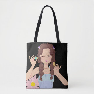 Schattige anime meisje het toepassen van mascara | tote bag