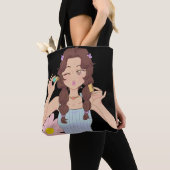 Schattige anime meisje het toepassen van mascara | tote bag (Dichtbij)