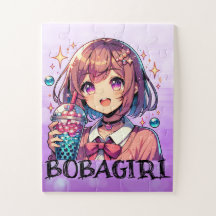 Schattige Anime Meisje Holding Bubble Tea Geperson