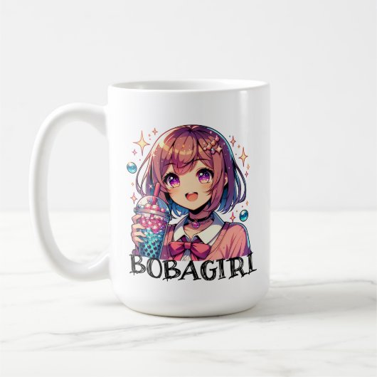 Schattige Anime Meisje Holding Bubble Tea Koffiemok (Links)