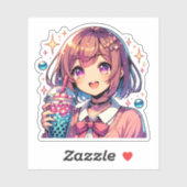 Schattige Anime Meisje Holding Bubble Tea Sticker (Vel)
