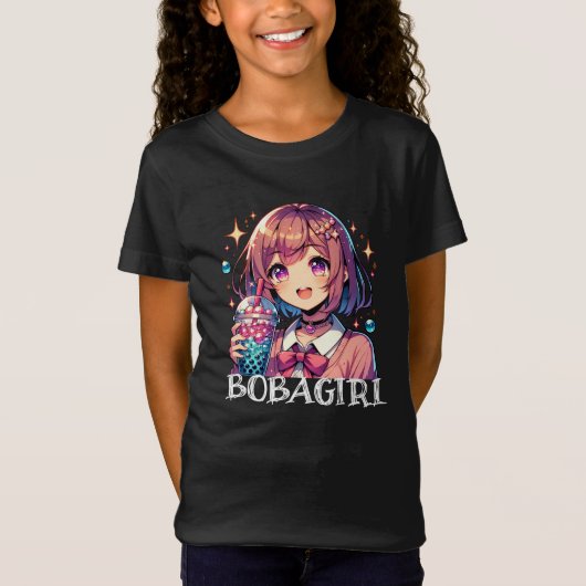 Schattige Anime Meisje Holding Bubble Tea T-shirt (Voorkant)
