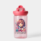 Schattige Anime Meisje Holding Bubble Tea Waterfles (Voorkant)