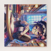 Schattige anime meisje in een bril lezen legpuzzel (Horizontaal)