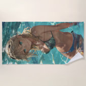 Schattige anime meisje in een zwembad strandlaken (Voorkant)