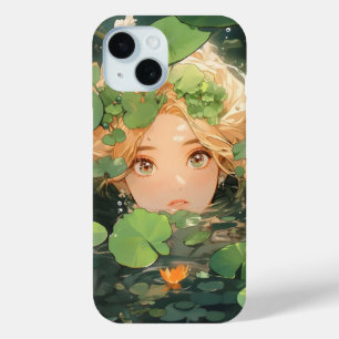 Schattige anime meisje in vijver iPhone 15 case