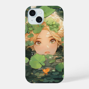 Schattige anime meisje in vijver iPhone 15 case