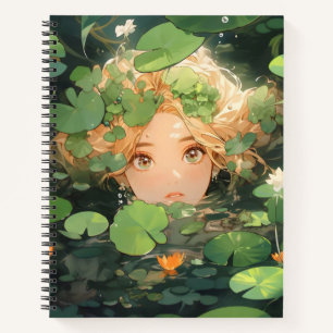 Schattige anime meisje in vijver notitieboek