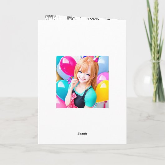 Schattige anime meisje met ballon verjaardag kaart (Achterkant)