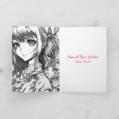 Schattige anime meisje met ballon verjaardag kaart (Binnen)