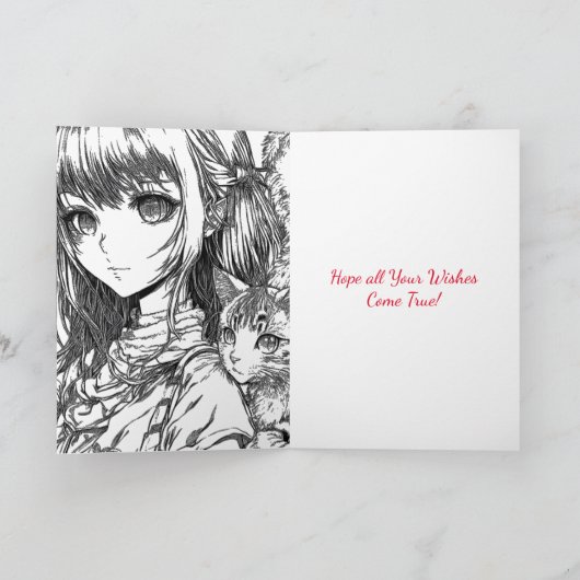 Schattige anime meisje met ballon verjaardag kaart (Binnen)