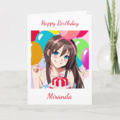 Schattige anime meisje met ballon verjaardag kaart (Voorkant)