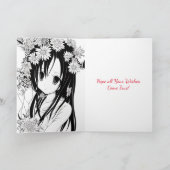 Schattige anime meisje met ballon verjaardag kaart (Binnen)