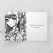 Schattige anime meisje met ballonnen Verjaardag Kaart (Binnen)
