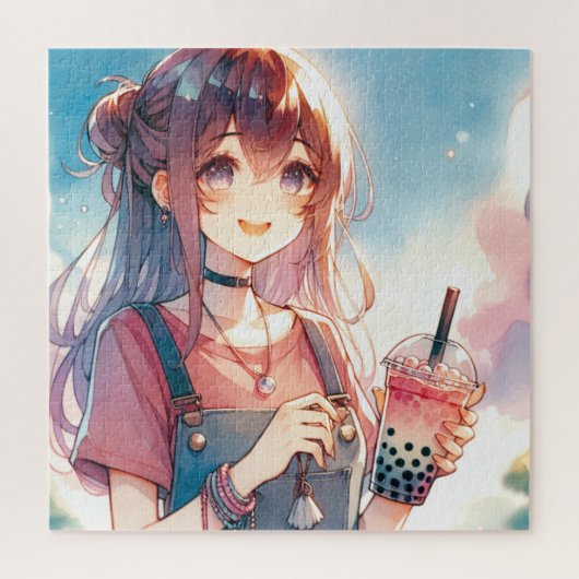 Schattige anime meisje met een Boba Tea Legpuzzel (Verticaal)