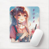 Schattige anime meisje met een Boba Tea Muismat (Met muis)