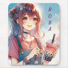 Schattige anime meisje met een Boba Tea Muismat