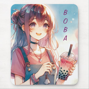 Schattige anime meisje met een Boba Tea Muismat
