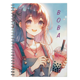 Schattige anime meisje met een Boba Tea Notitieboek