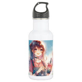 Schattige anime meisje met een Boba Tea Waterfles