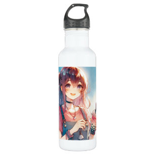 Schattige anime meisje met een Boba Tea Waterfles