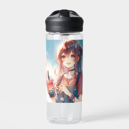 Schattige anime meisje met een Boba Tea Waterfles
