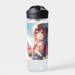 Schattige anime meisje met een Boba Tea Waterfles