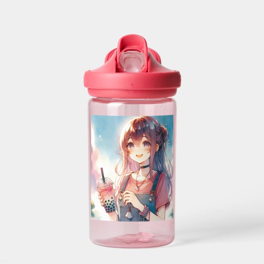 Schattige anime meisje met een Boba Tea Waterfles (Voorkant)