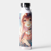 Schattige anime meisje met een Boba Tea Waterfles (Links)