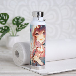 Schattige anime meisje met een Boba Tea Waterfles