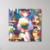 Schattige Anime Meisje met een Plant Canvas Afdruk (Voorkant)