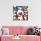 Schattige Anime Meisje met een Plant Canvas Afdruk (Insitu (Woonkamer))
