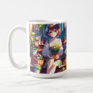Schattige Anime Meisje met een Plant Koffiemok